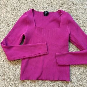 Sincerely Jules Fitted Pink Ribbed Long Sleeve Blouse